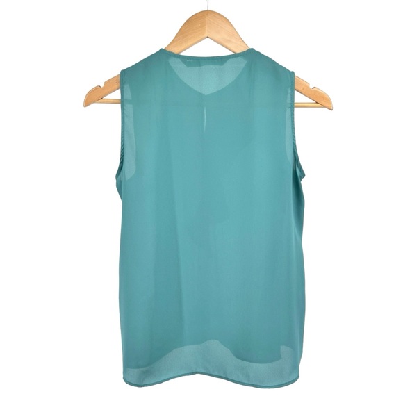 Zara Basic Women Sleeveless Blouse Small Teal Keyhole Silky Ruffle Accent Career - Picture 2 of 12